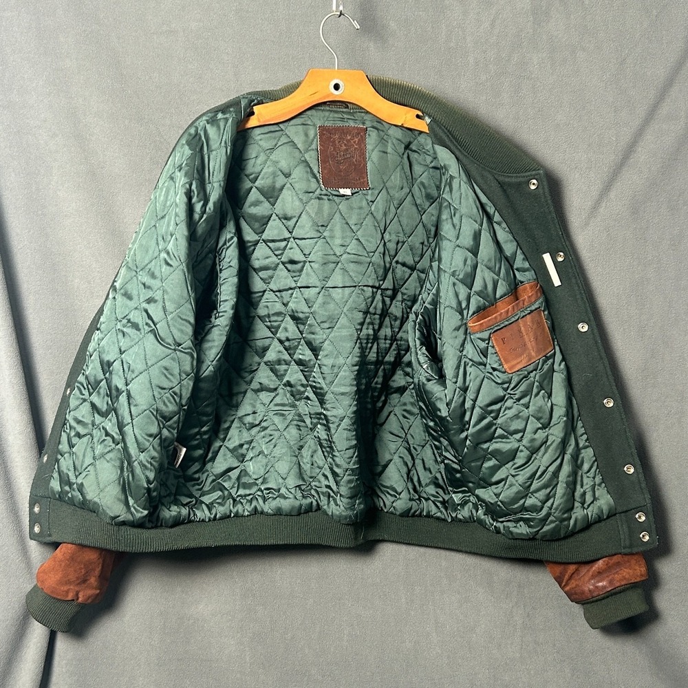 Vtg Golden Bear Pixar Green Leather Varsity Jacket Men's XL Wool Made in USA - Picture 3 of 13